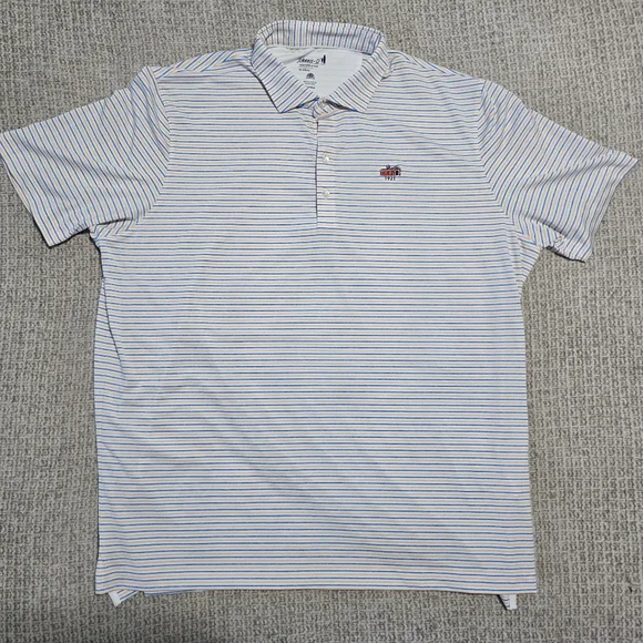 Johnnie-O Performance Men's Striped Polo Shirt - Blue, White, Orange Size XL - Picture 1 of 7